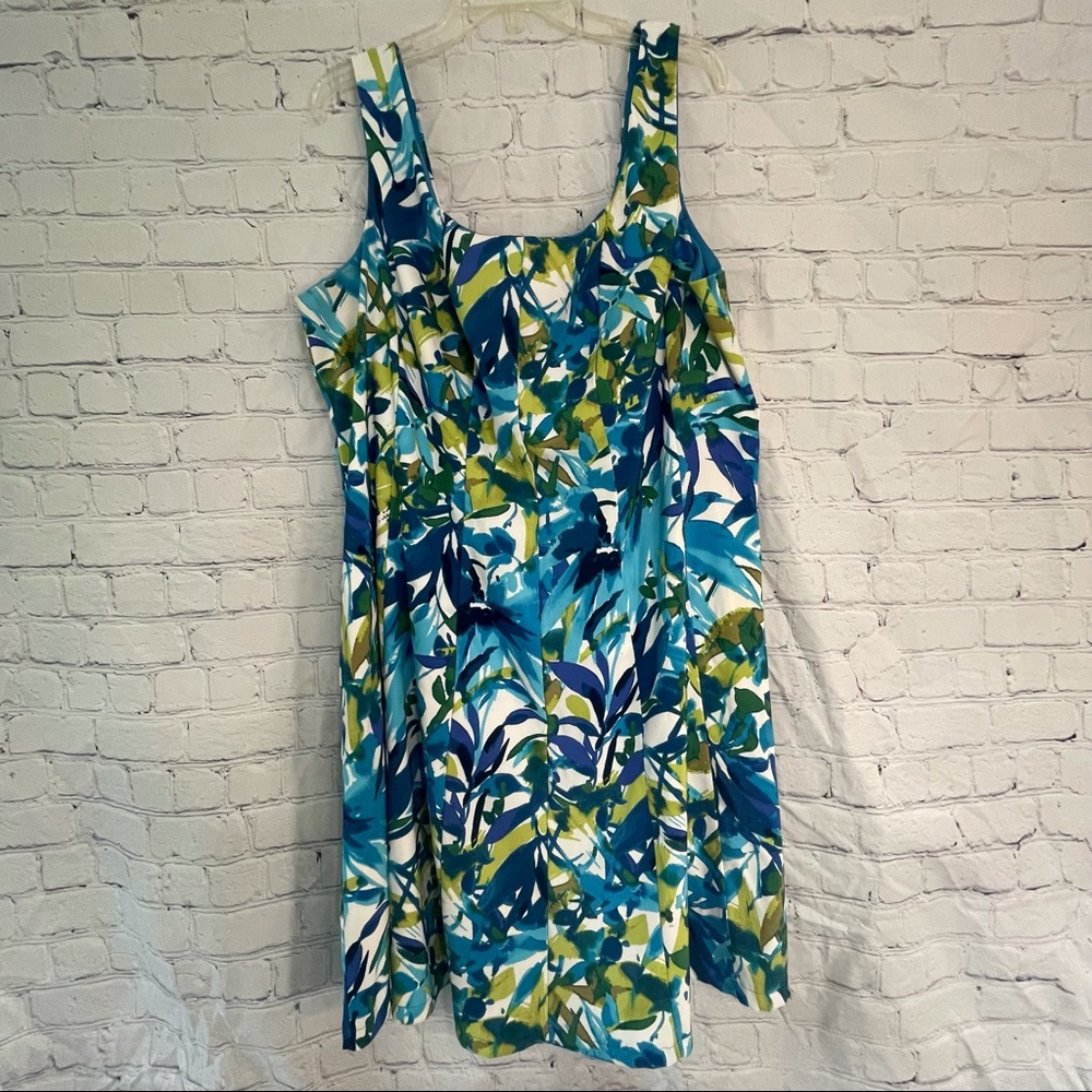 dressbarn Blue Green White Floral Midi Dress